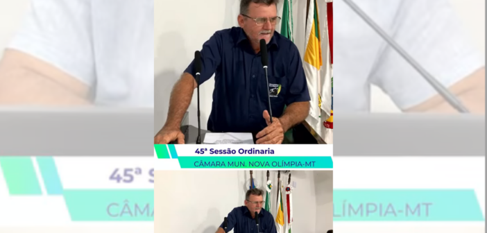 Corte da fala na tribuna do Vereador Florisvaldo, durante a 45° Sessão Ordinária da Câmara Municipal de Nova Olimpia-MT