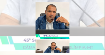 Corte da fala na mesa do Vereador Adelson Bacobaco, durante a 45° Sessão Ordinária de Câmara Municipal de Nova Olimpia-MT.